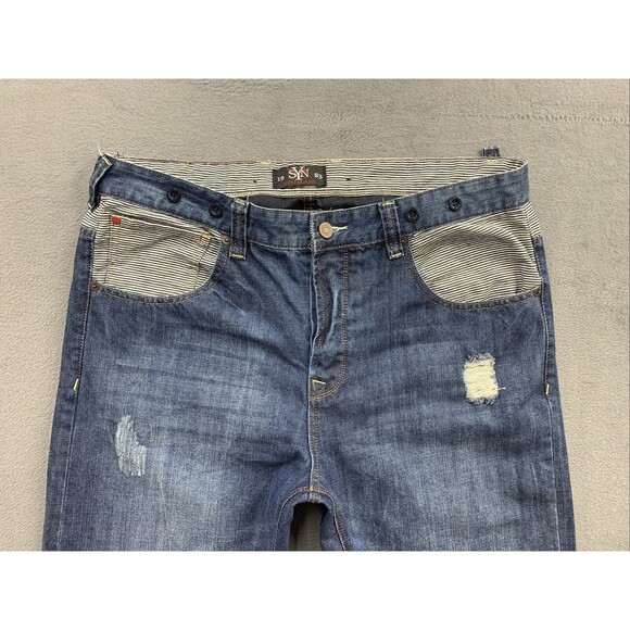Original SYN Denim Jeans 1983 Men's Size 36X34 Blue Destroyed Distressed - Picture 9 of 16